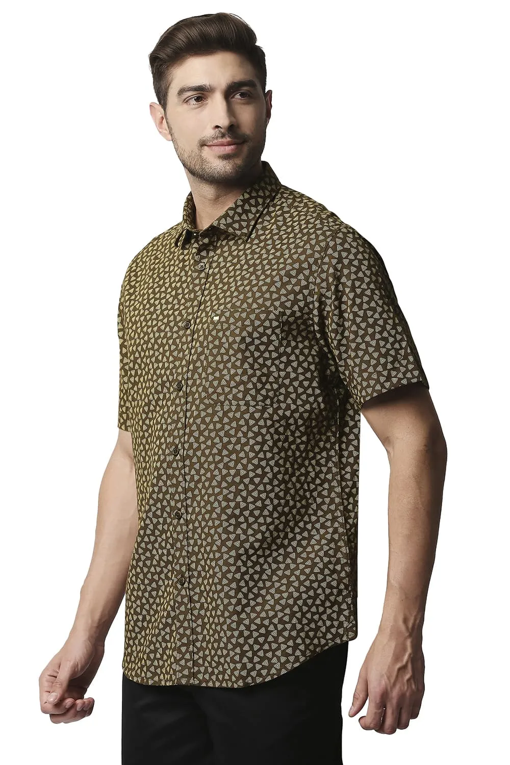 Slim Fit Cotton Hemp Printed Halfsleeves Shirt