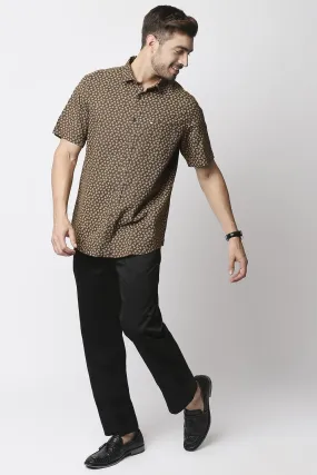 Slim Fit Cotton Hemp Printed Halfsleeves Shirt