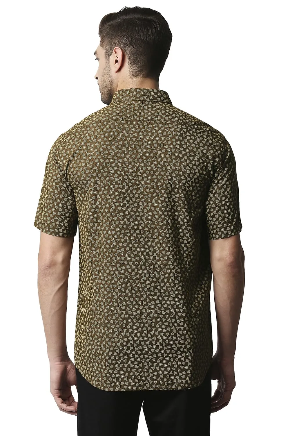 Slim Fit Cotton Hemp Printed Halfsleeves Shirt