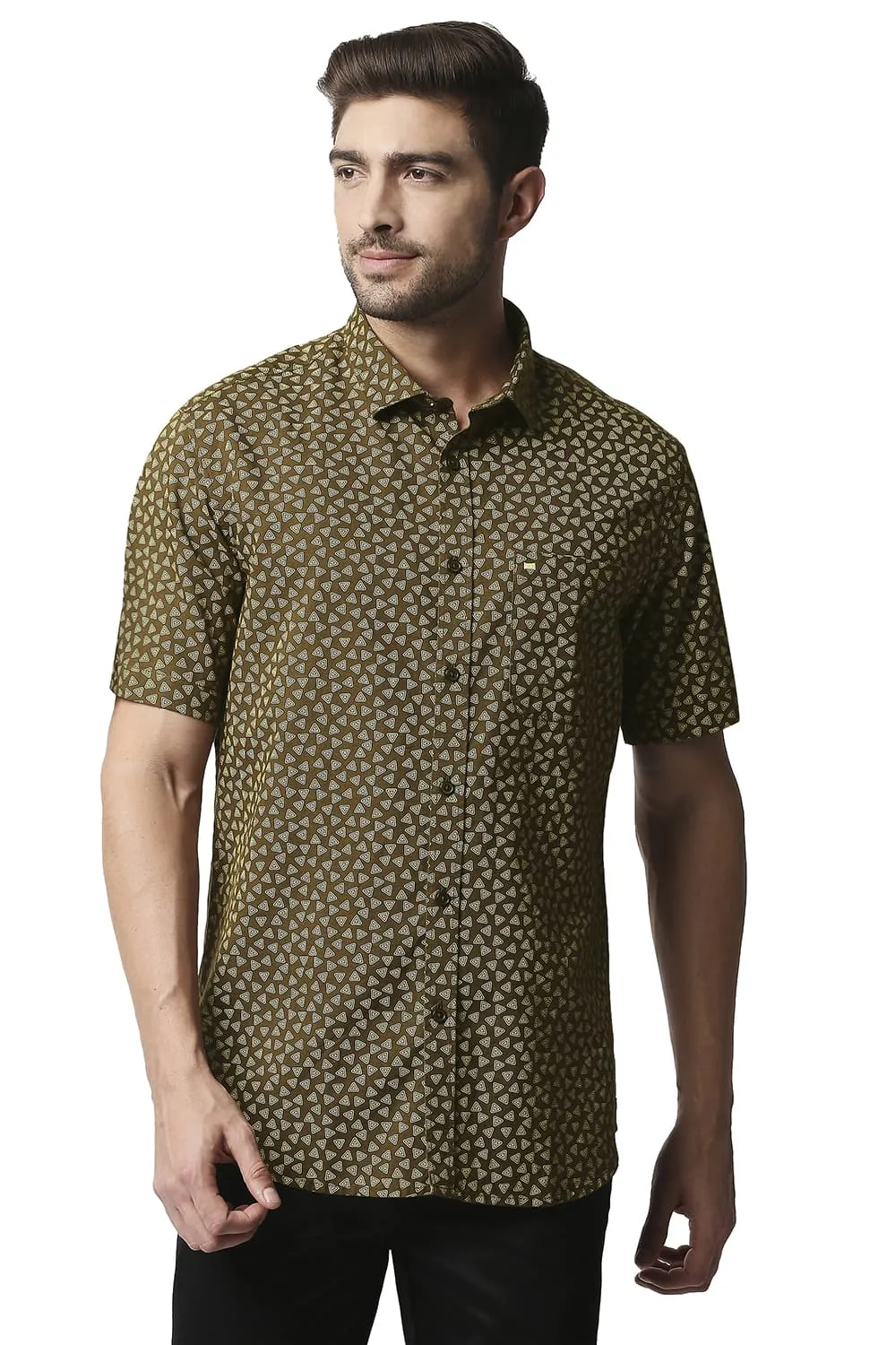 Slim Fit Cotton Hemp Printed Halfsleeves Shirt