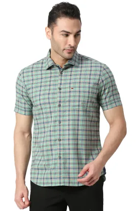 Slim Fit Cotton Oxford Checks Halfsleeves Shirt