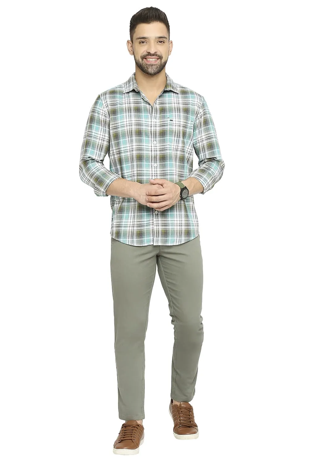 Slim Fit Cotton Polyester Twill Checks Shirt