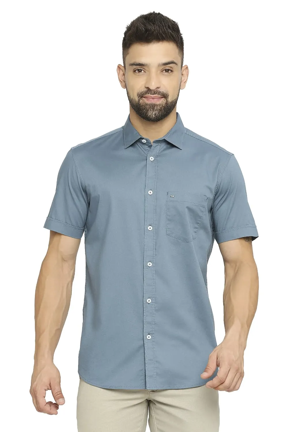 Slim Fit Cotton Stretch Twill Halfsleeves Shirt