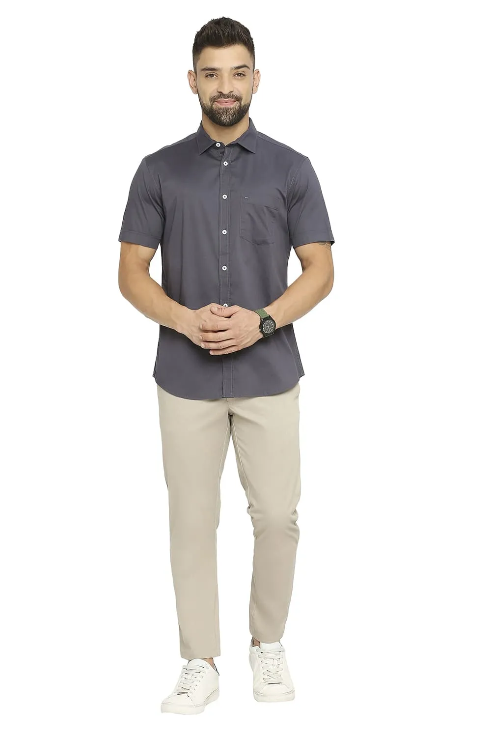 Slim Fit Cotton Stretch Twill Halfsleeves Shirt