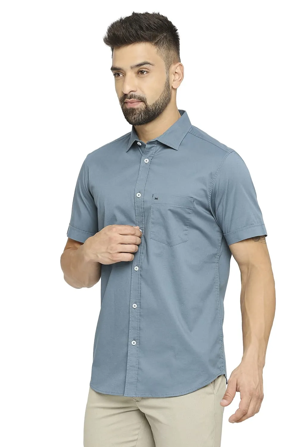 Slim Fit Cotton Stretch Twill Halfsleeves Shirt