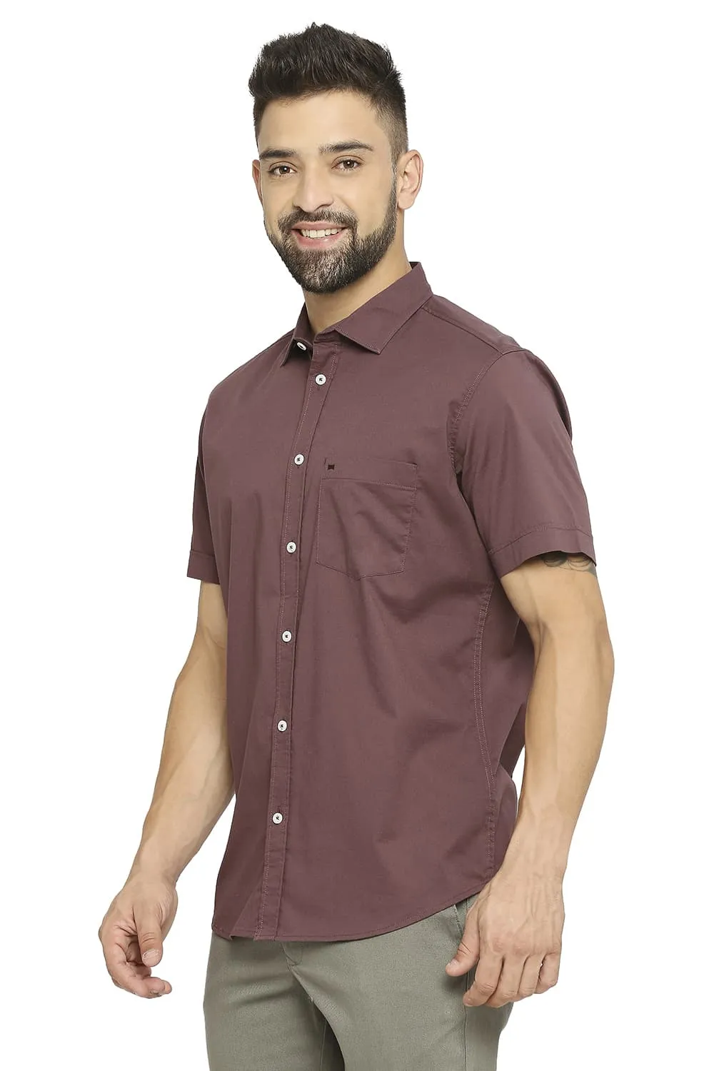 Slim Fit Cotton Stretch Twill Halfsleeves Shirt