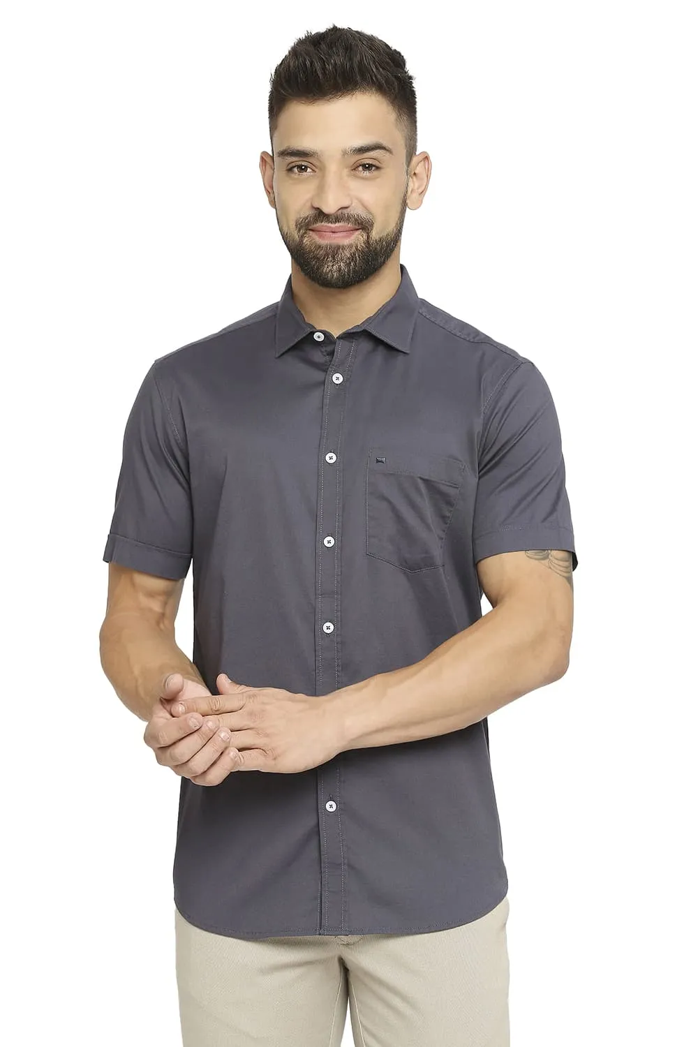 Slim Fit Cotton Stretch Twill Halfsleeves Shirt