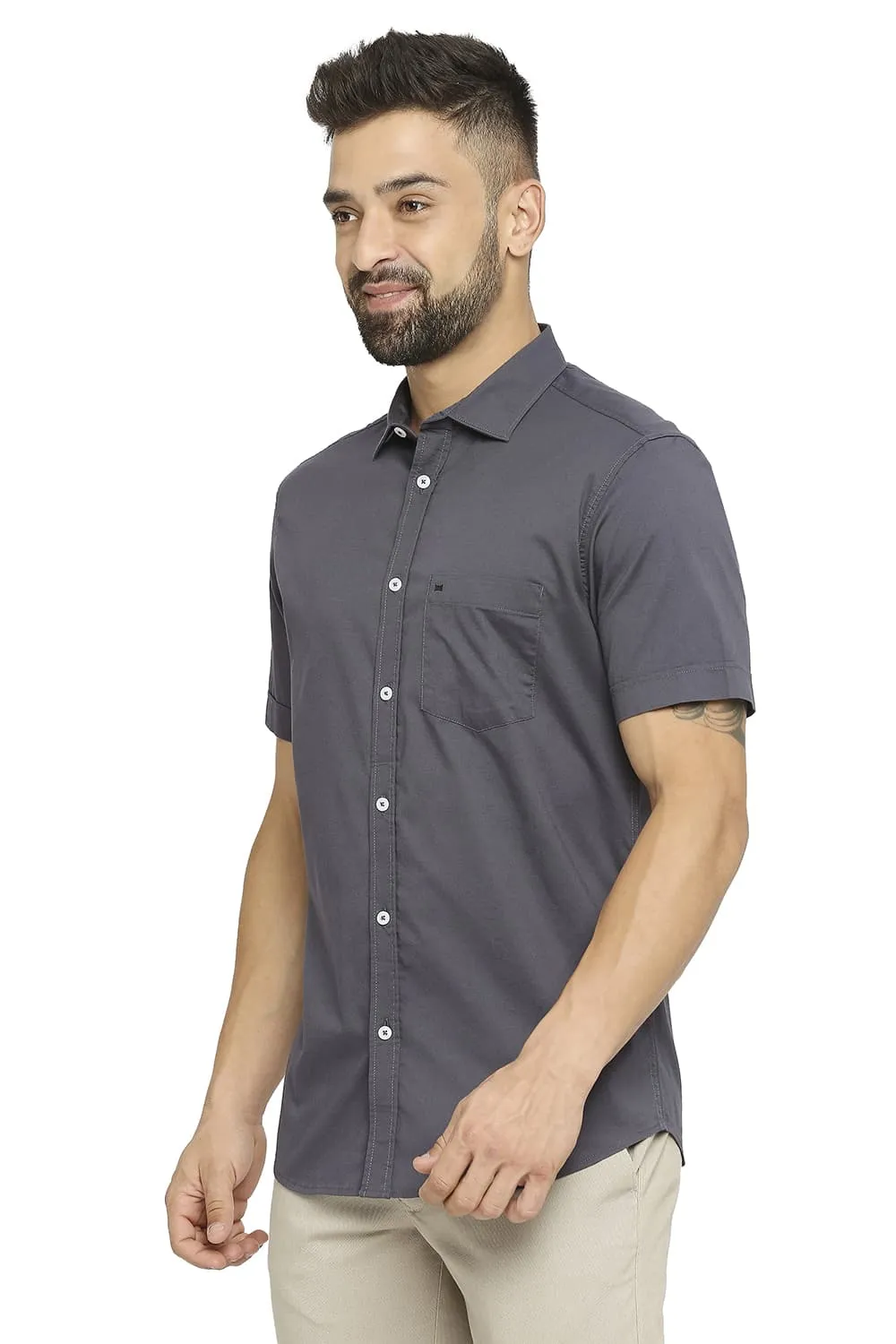 Slim Fit Cotton Stretch Twill Halfsleeves Shirt