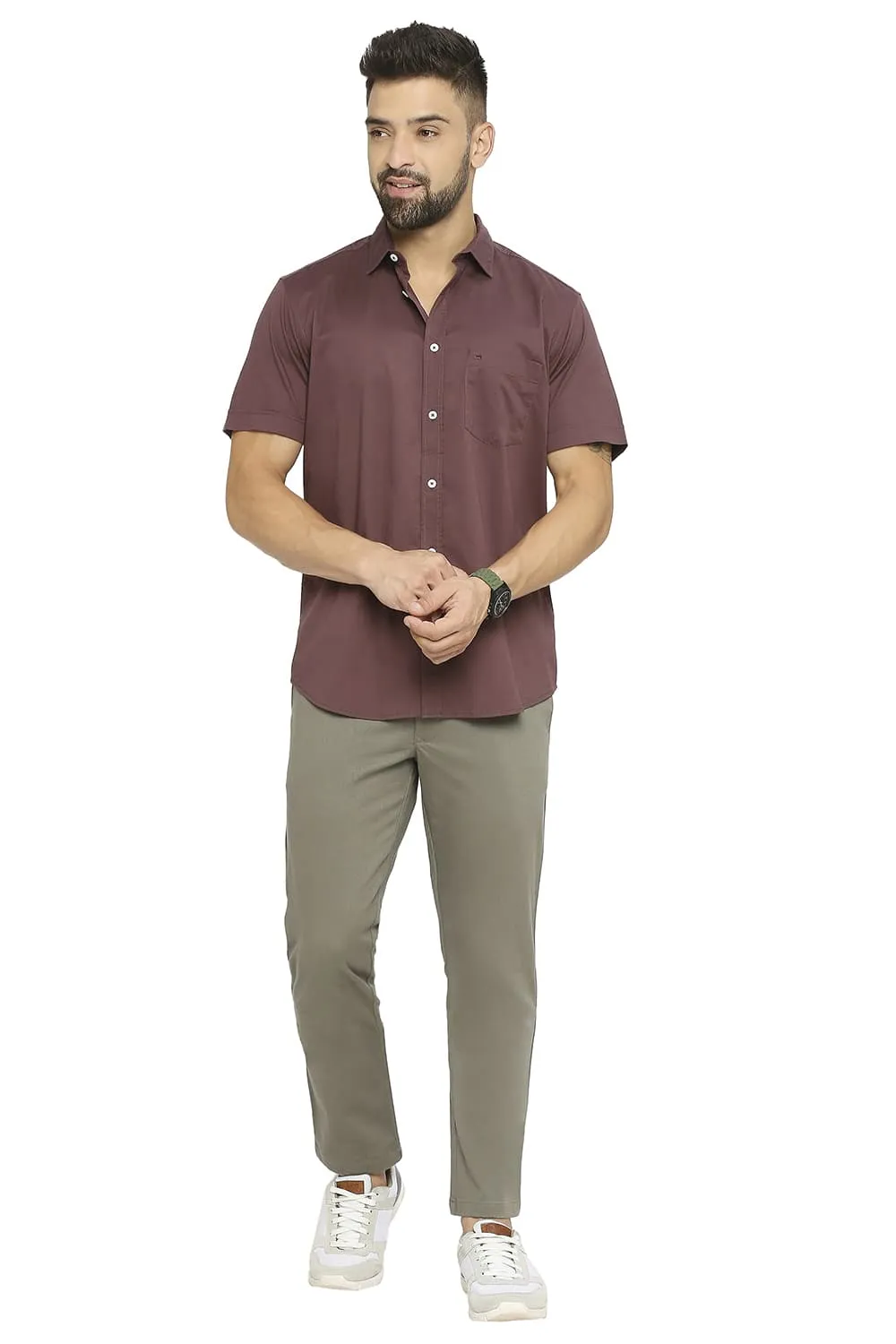 Slim Fit Cotton Stretch Twill Halfsleeves Shirt