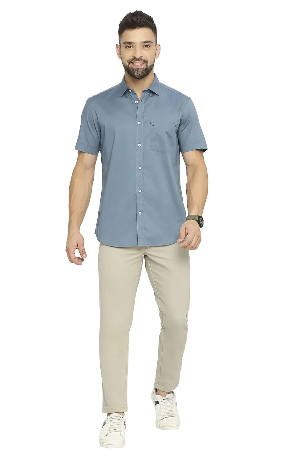 Slim Fit Cotton Stretch Twill Halfsleeves Shirt