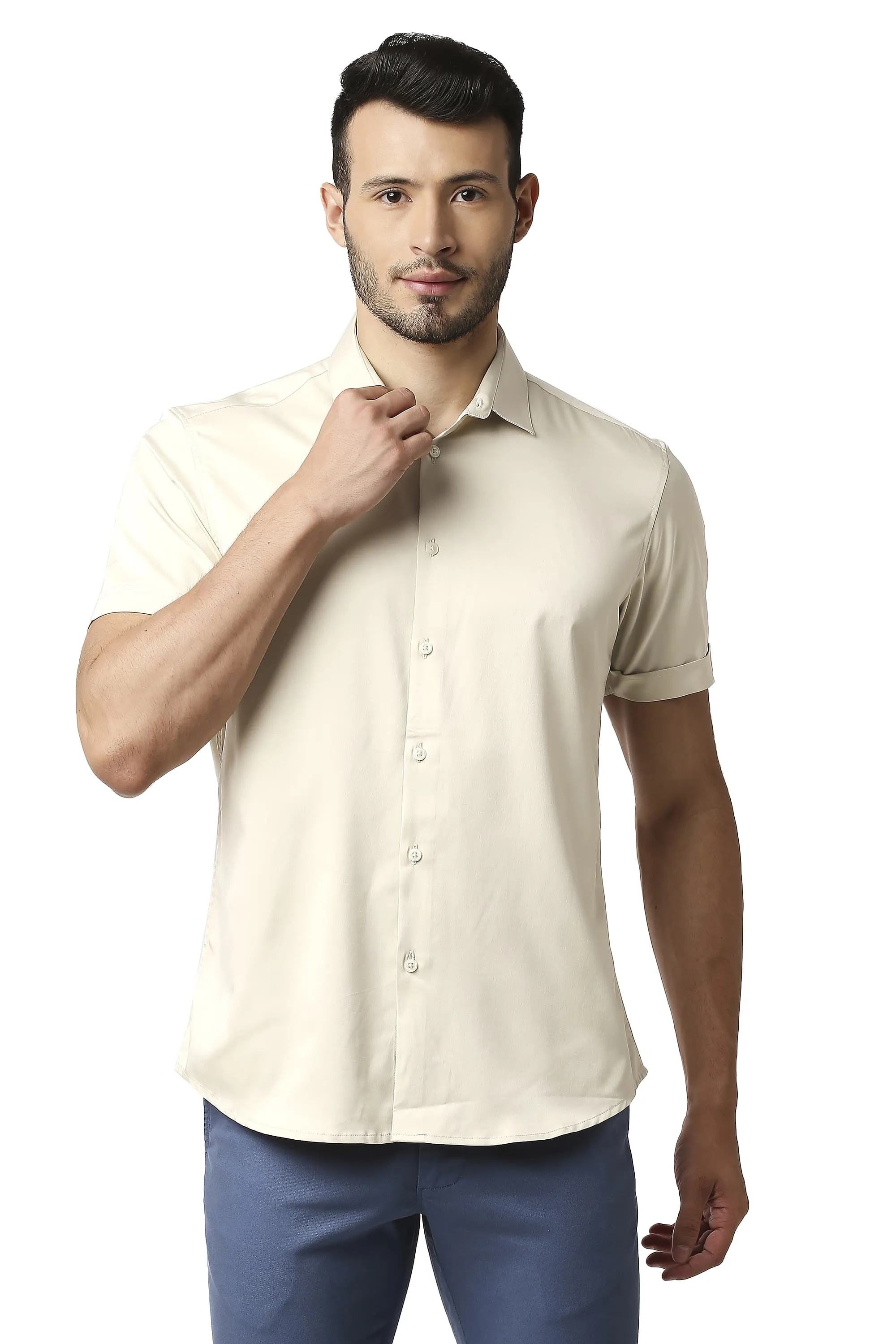 Slim Fit Polyester Stretch Halfsleeves Shirt