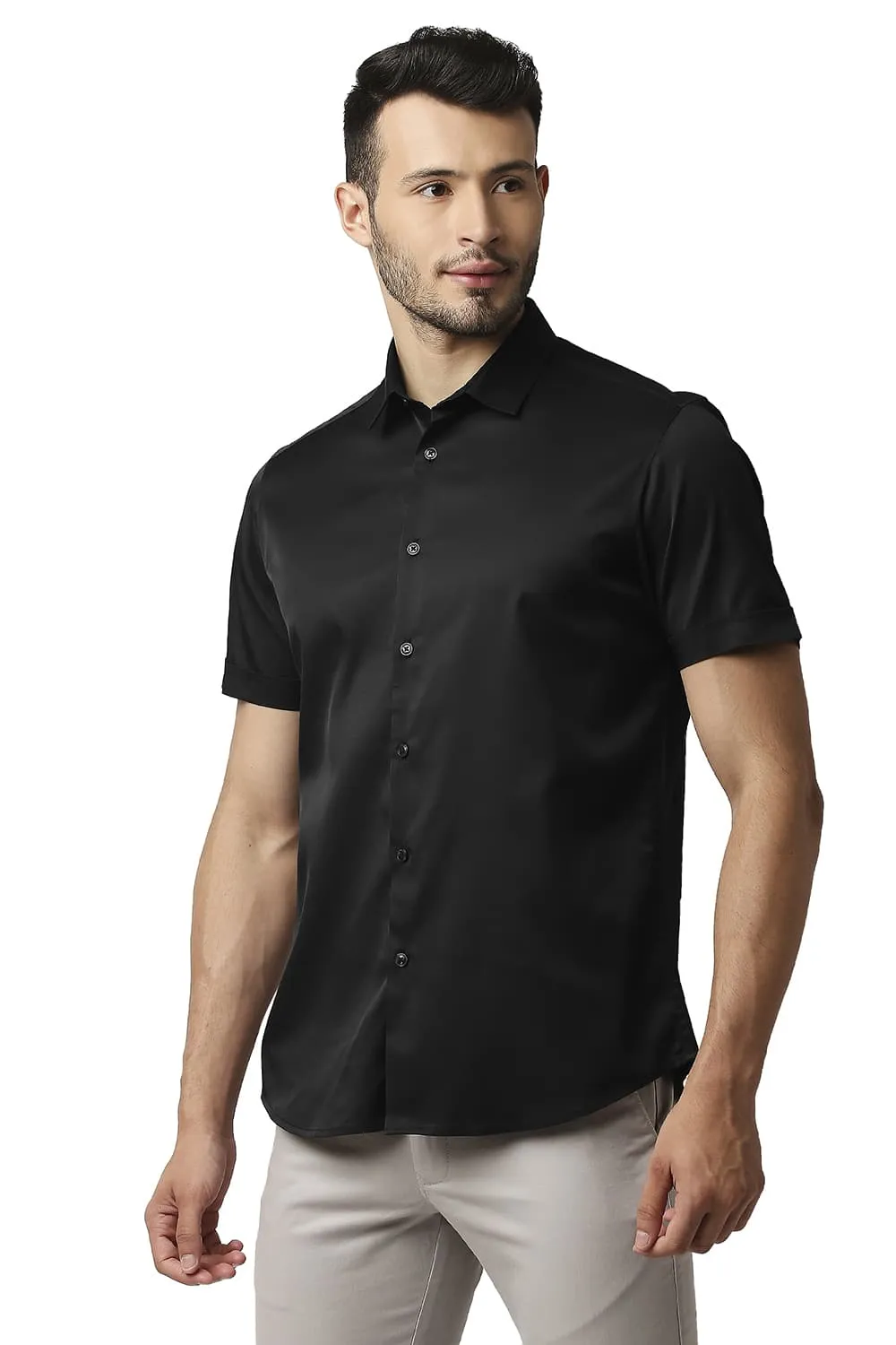 Slim Fit Polyester Stretch Halfsleeves Shirt