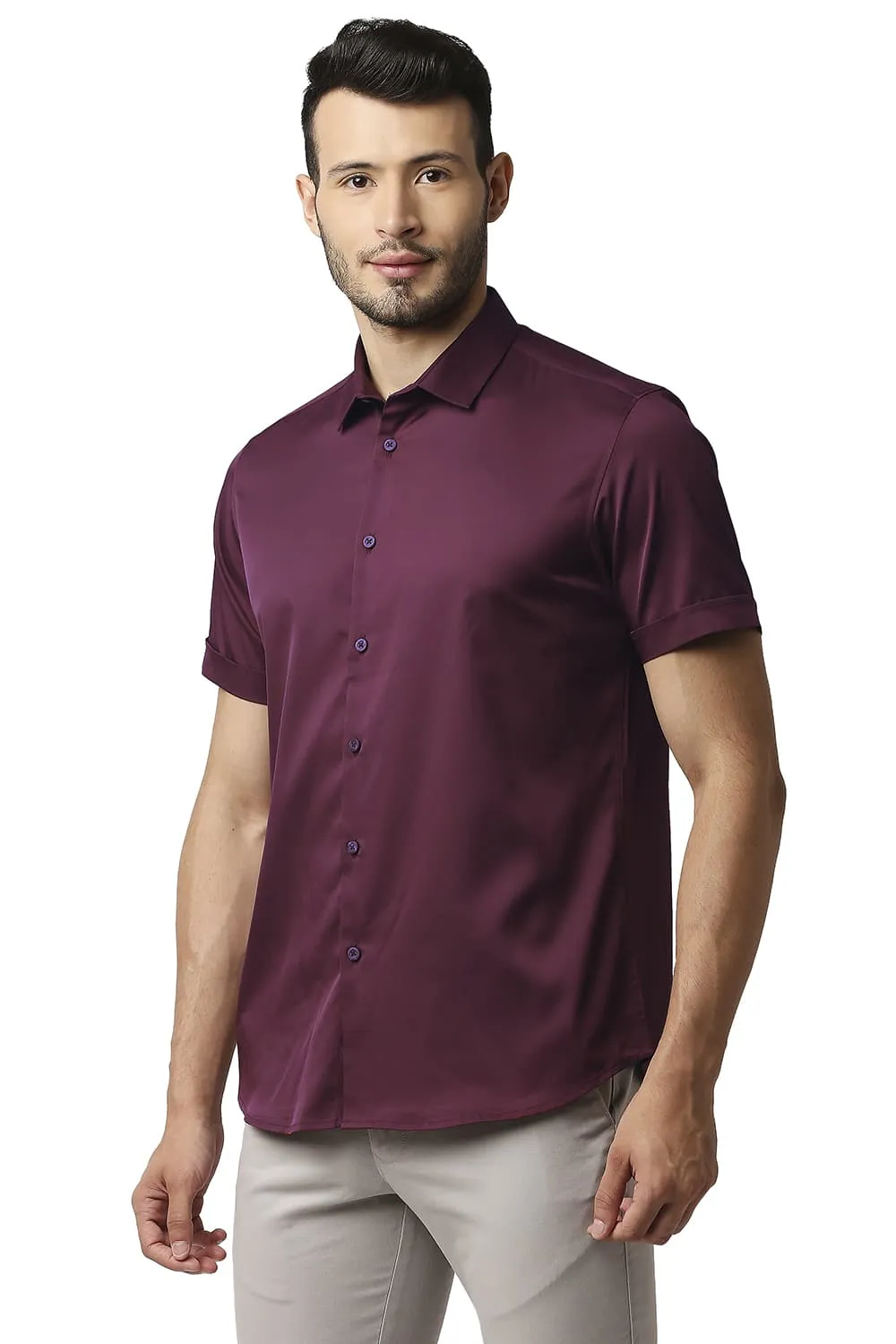 Slim Fit Polyester Stretch Halfsleeves Shirt