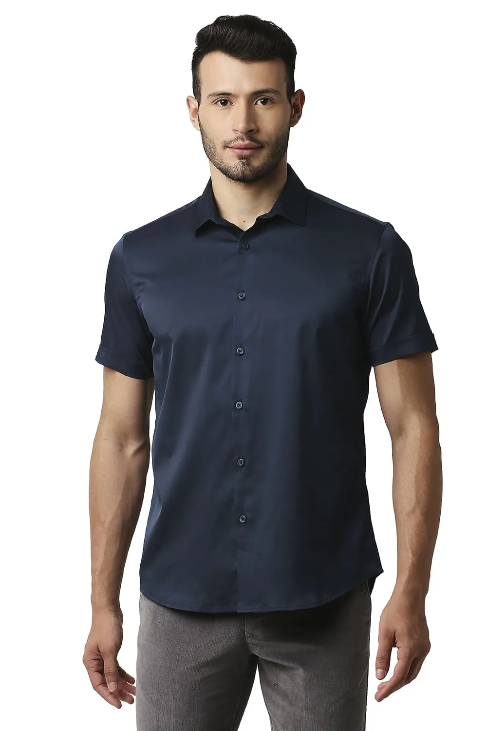 Slim Fit Polyester Stretch Halfsleeves Shirt