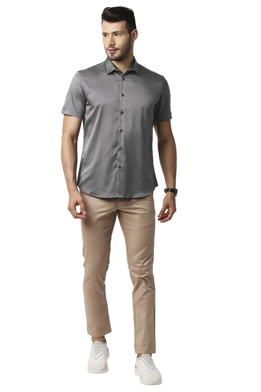 Slim Fit Polyester Stretch Halfsleeves Shirt