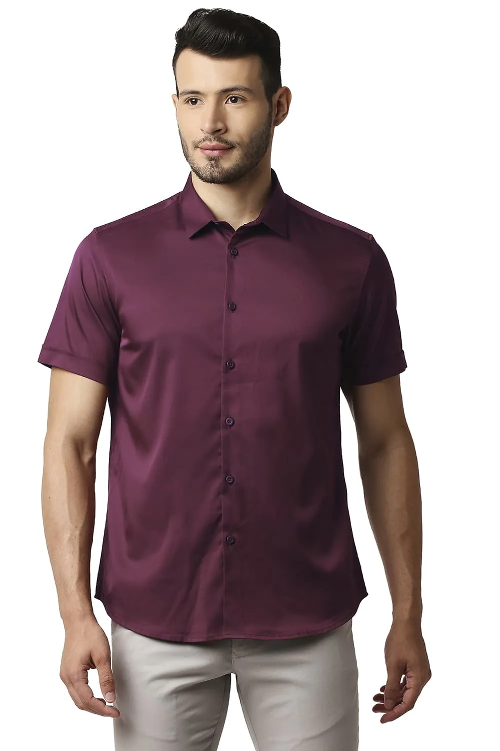 Slim Fit Polyester Stretch Halfsleeves Shirt