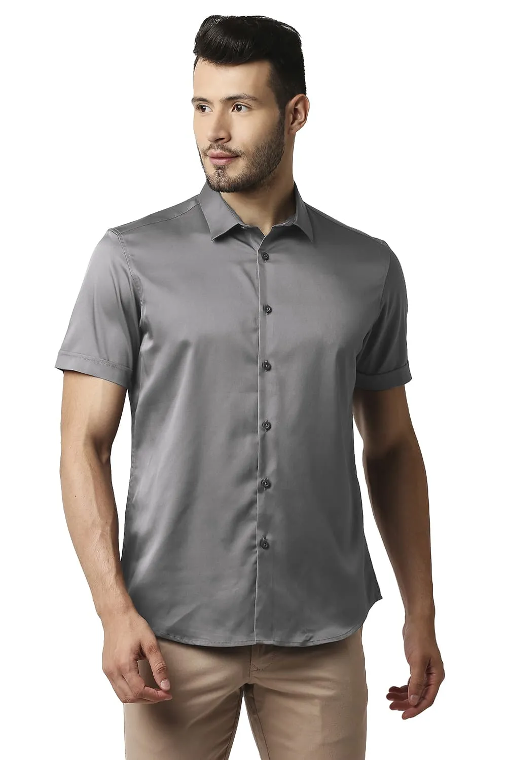 Slim Fit Polyester Stretch Halfsleeves Shirt