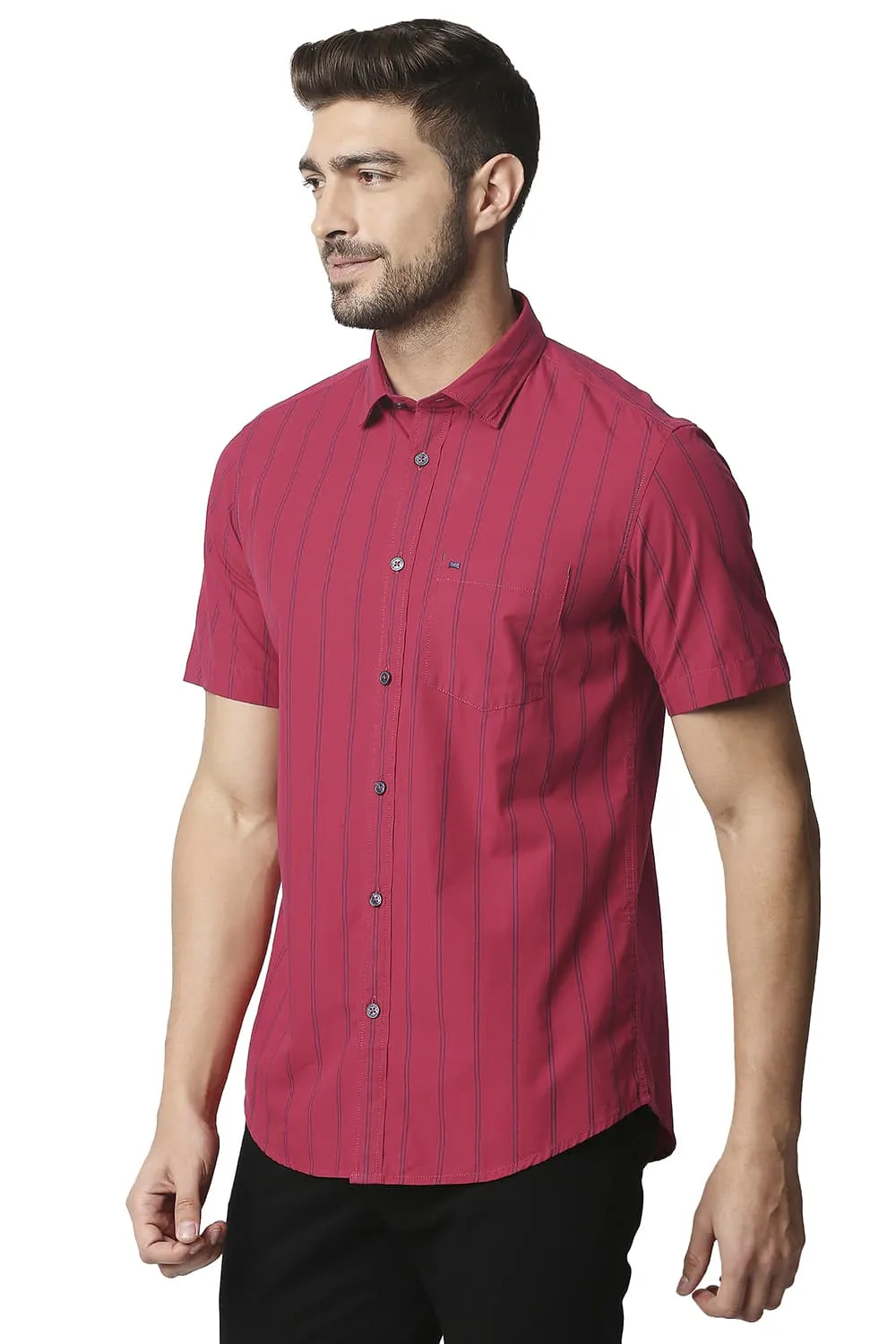 Slim Fit Stripe Halfsleeves Shirt