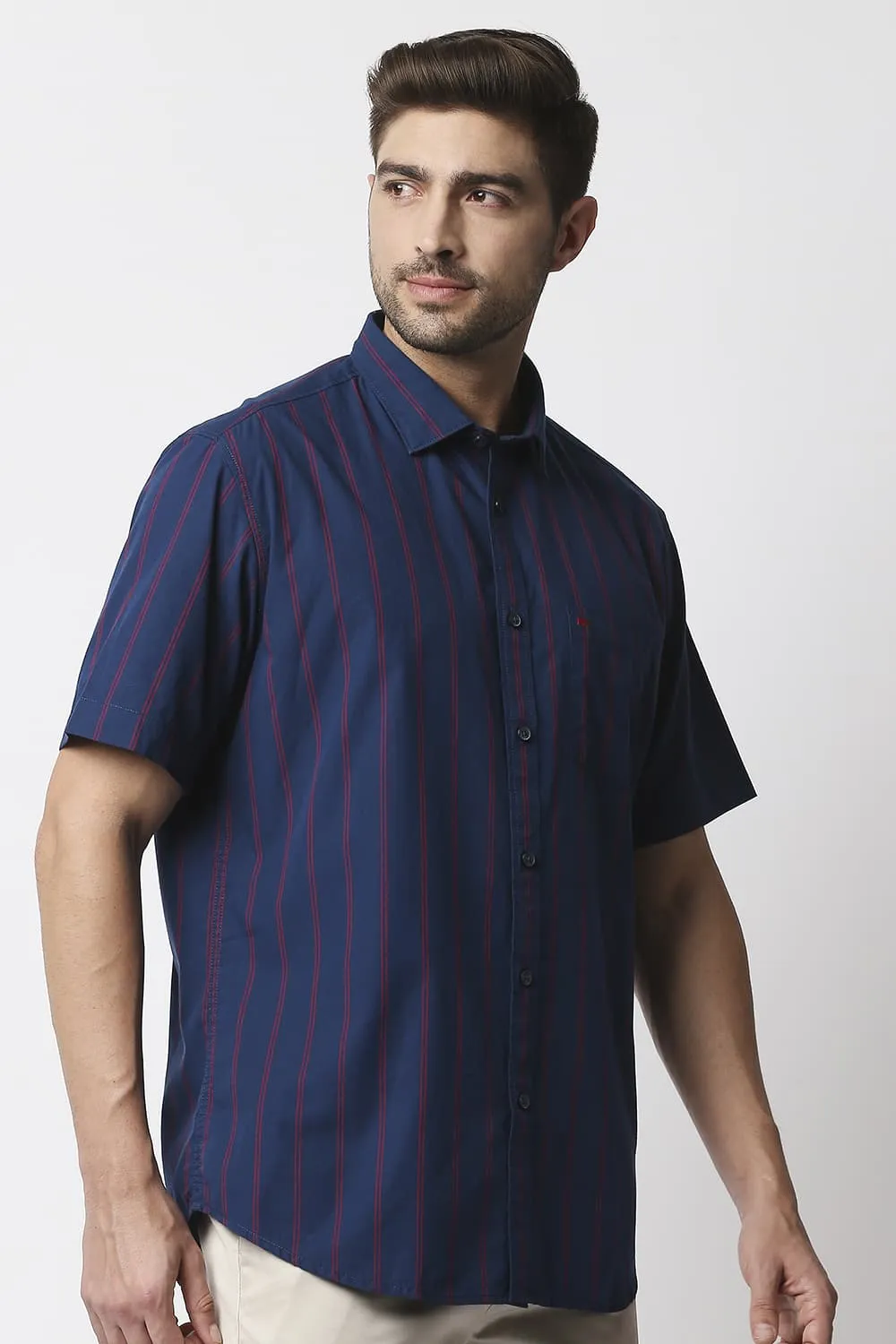 Slim Fit Stripe Halfsleeves Shirt