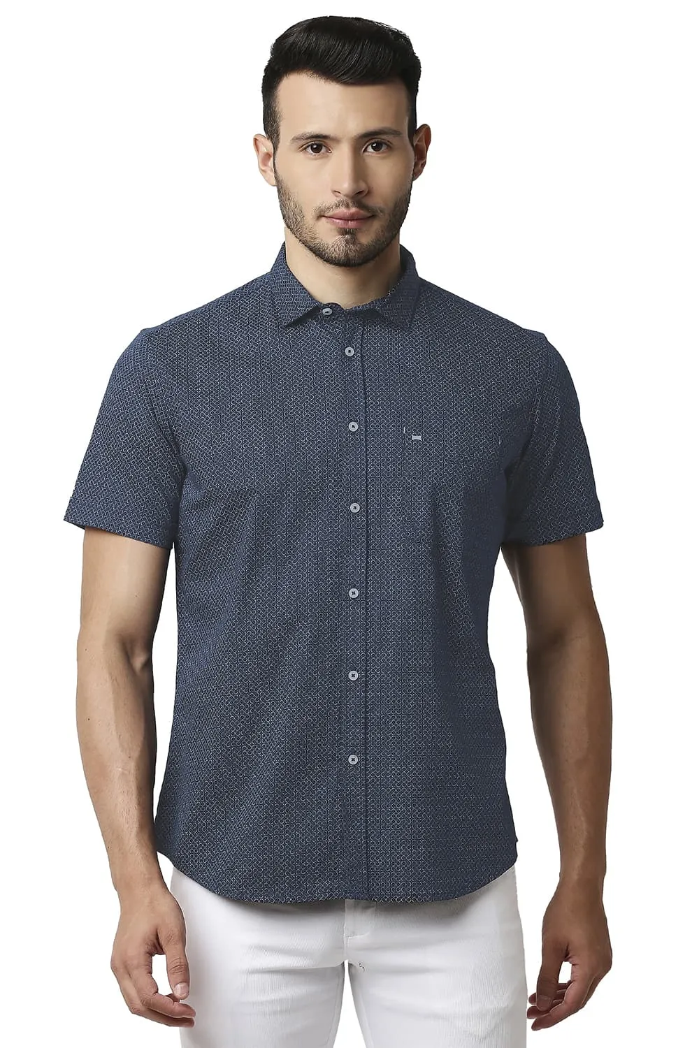 Slim Fit Twill Stretch Printed Halfsleeves Shirt