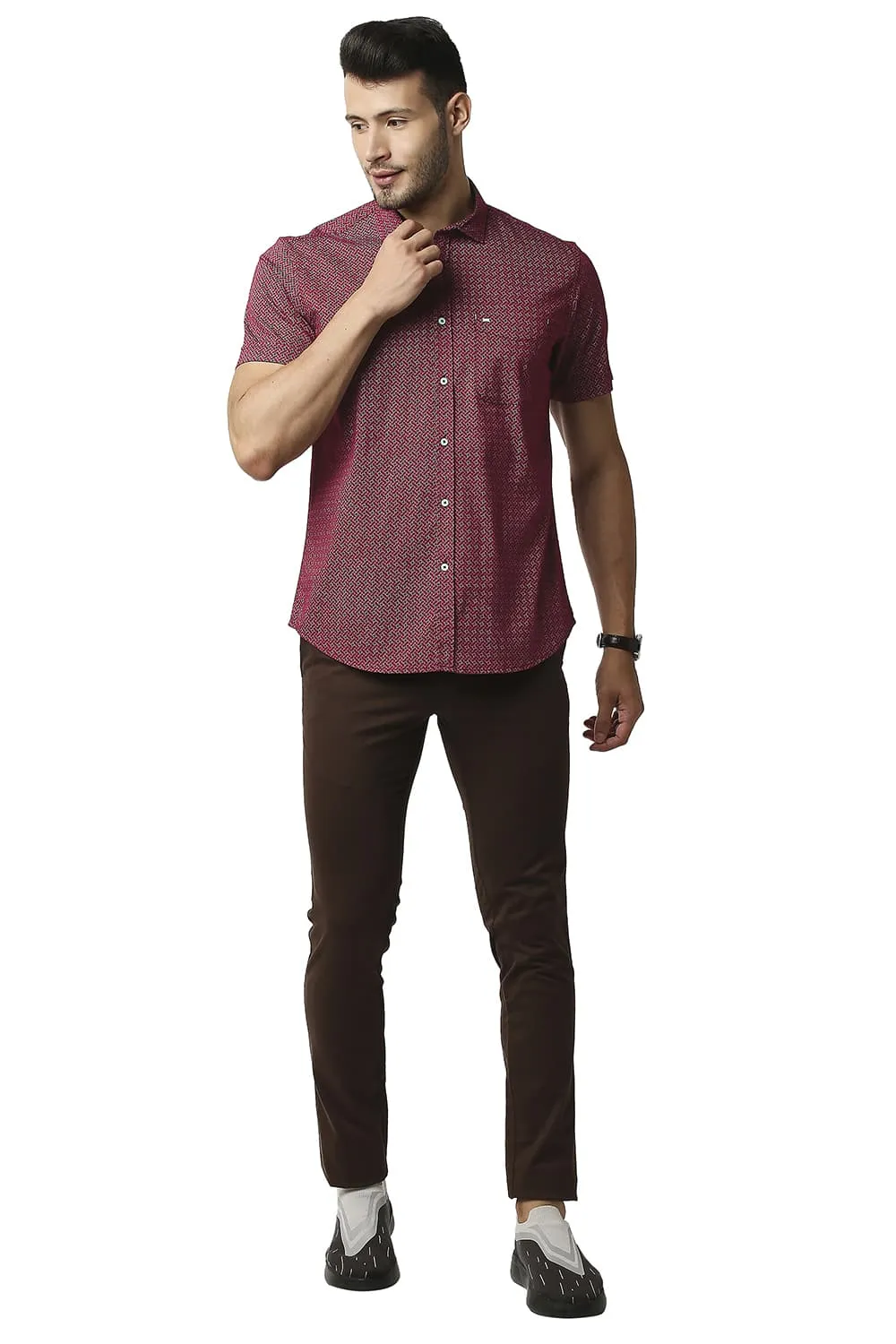 Slim Fit Twill Stretch Printed Halfsleeves Shirt