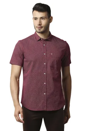 Slim Fit Twill Stretch Printed Halfsleeves Shirt