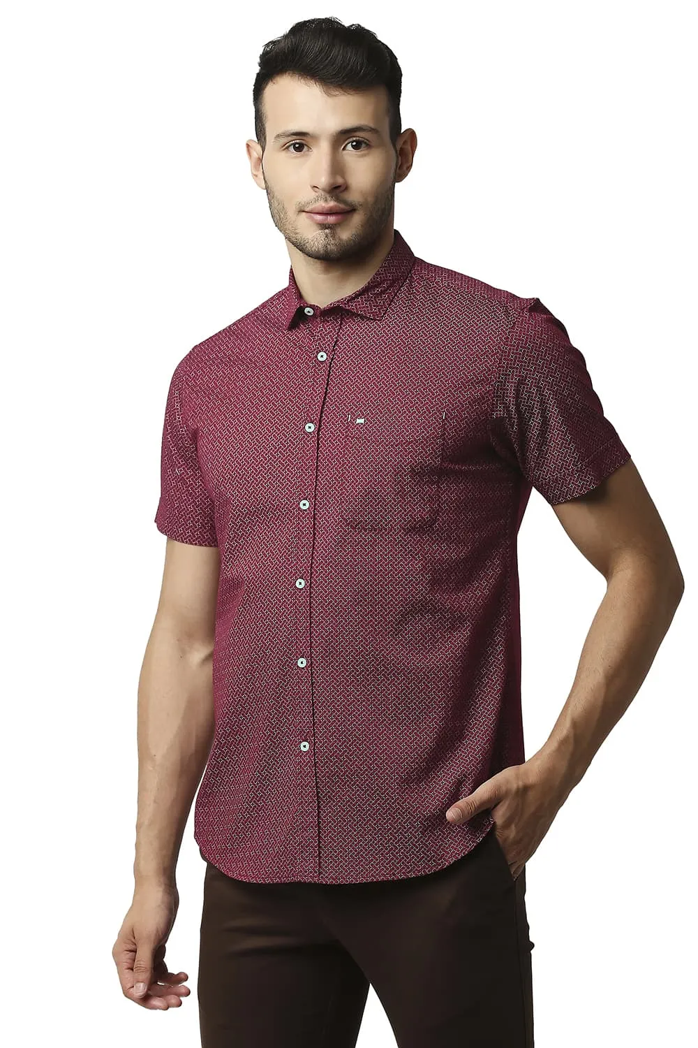 Slim Fit Twill Stretch Printed Halfsleeves Shirt