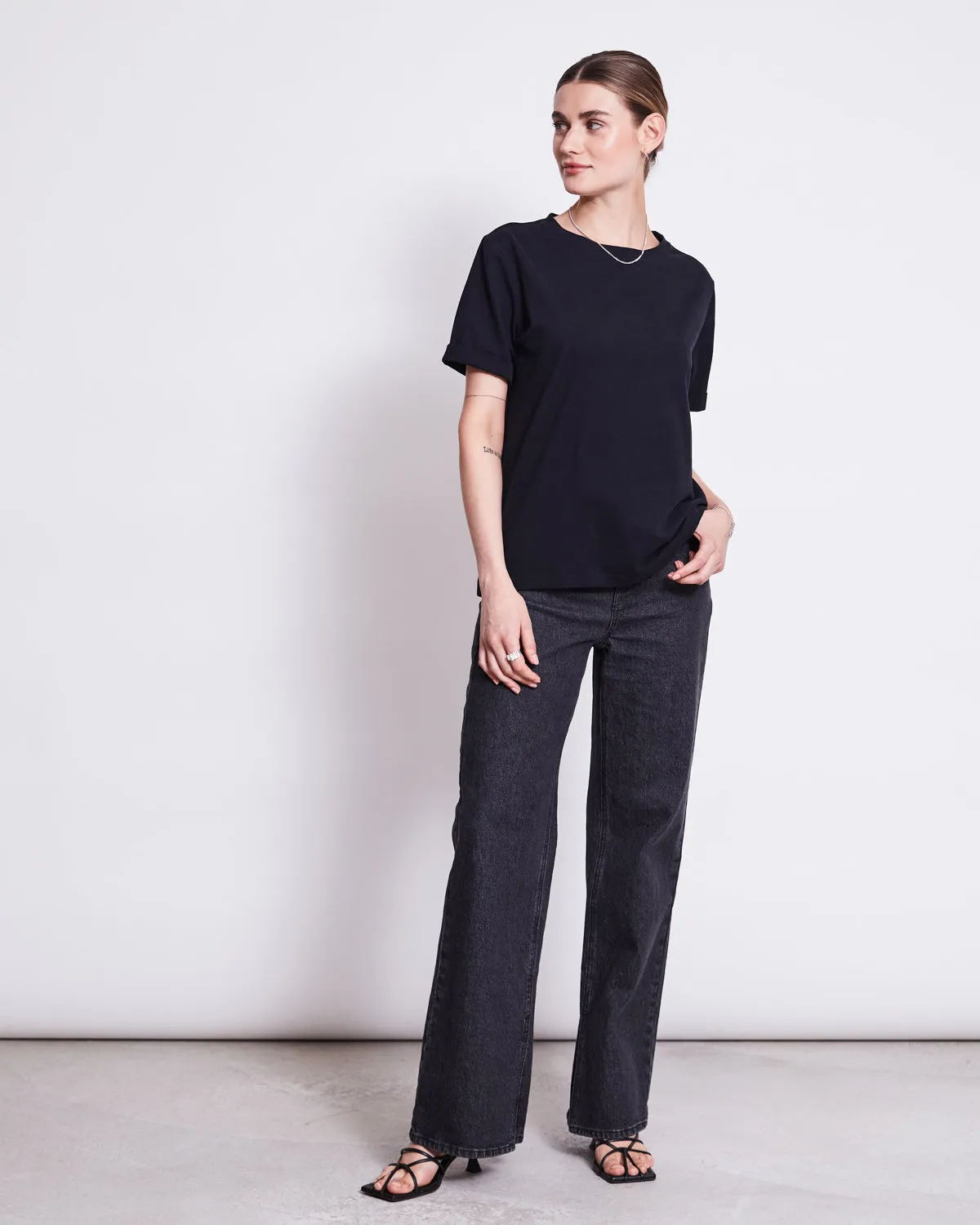 SLITTED WIDE LEG JEANS SELENE FADED BLACK