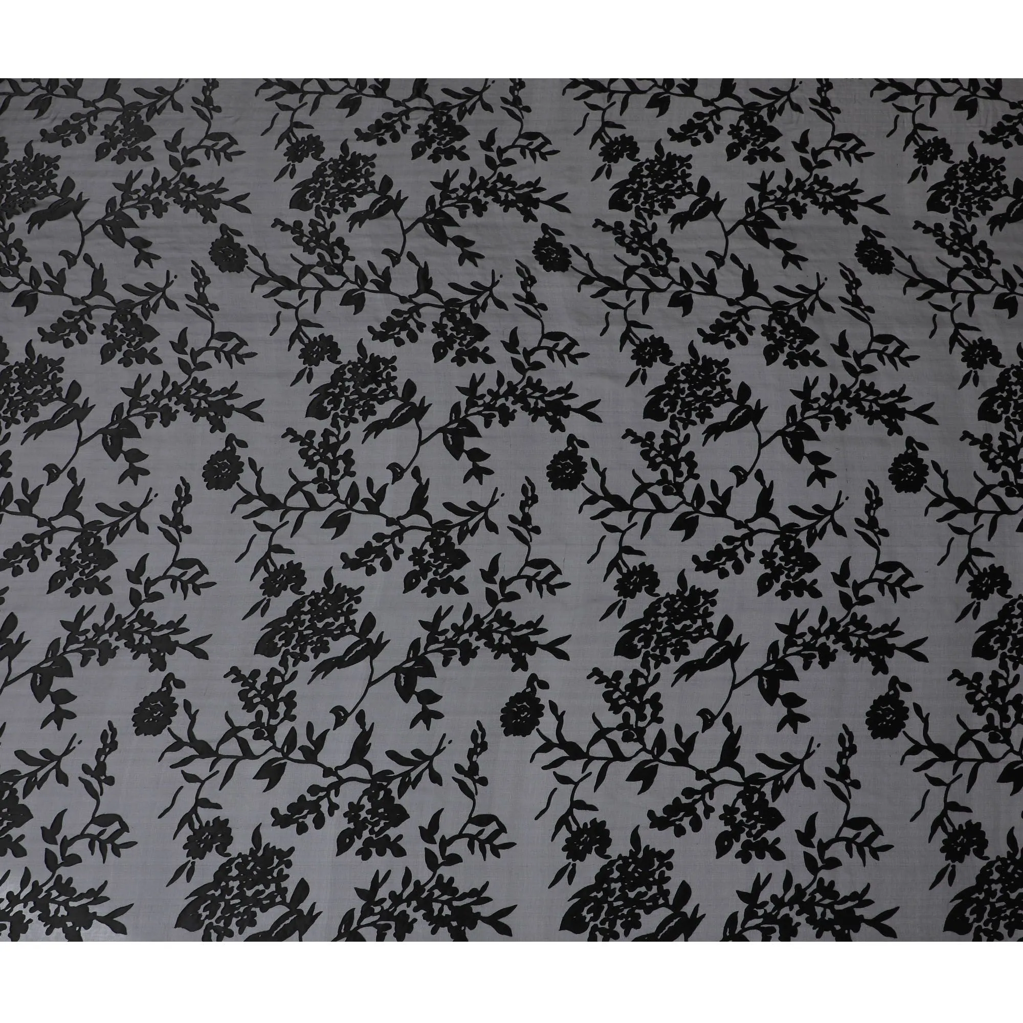 Sophisticated Black Floral Premium pure silk Jacquard Chiffon Fabric, 110cm - South Korean Luxury Textile-D17666