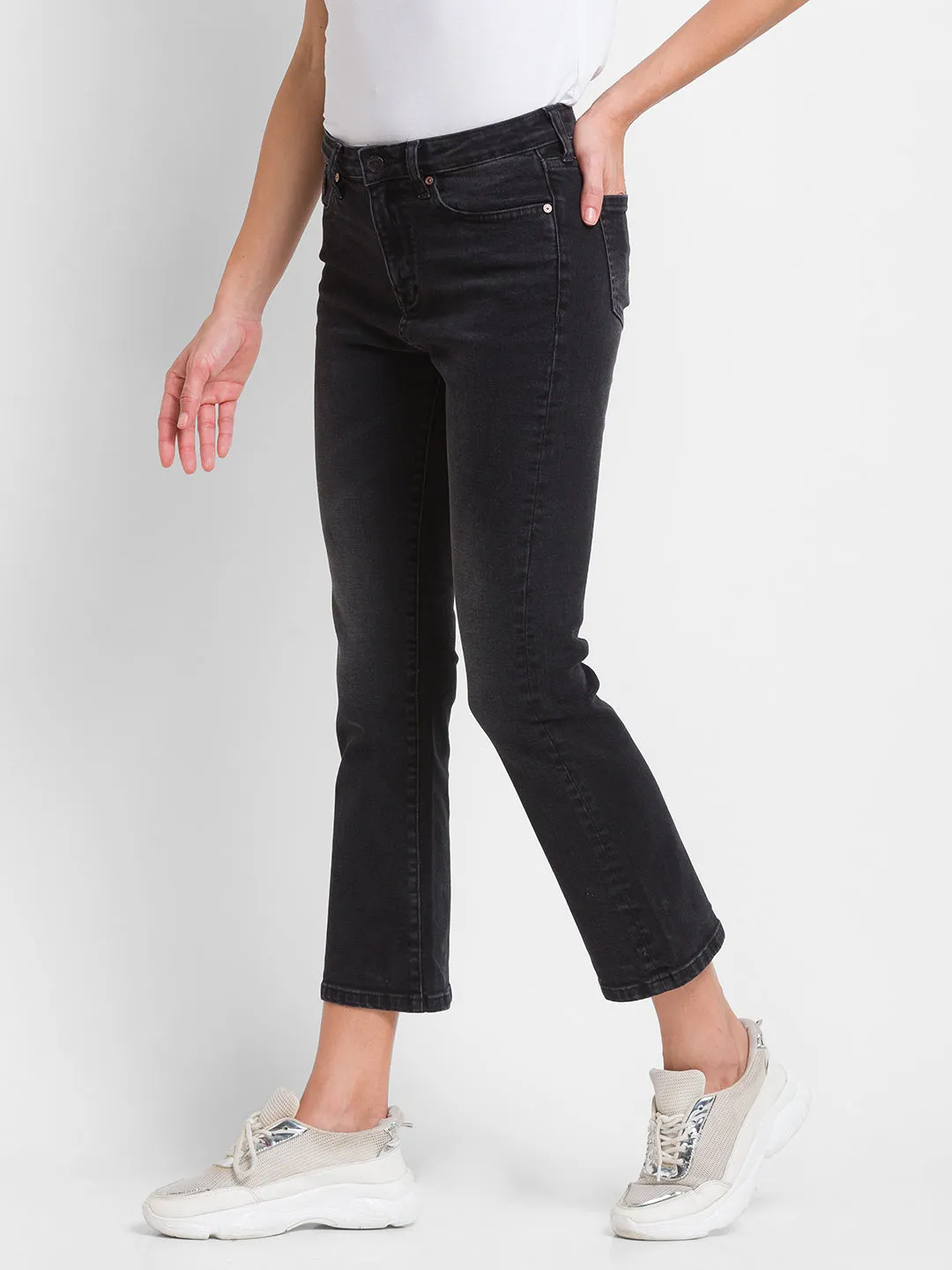 Spykar Black Lycra Flare Fit Ankle Length Jeans For Women (Elissa)