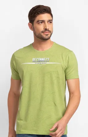 Spykar Dusty Green Cotton Half Sleeve Printed Casual T-Shirt For Men