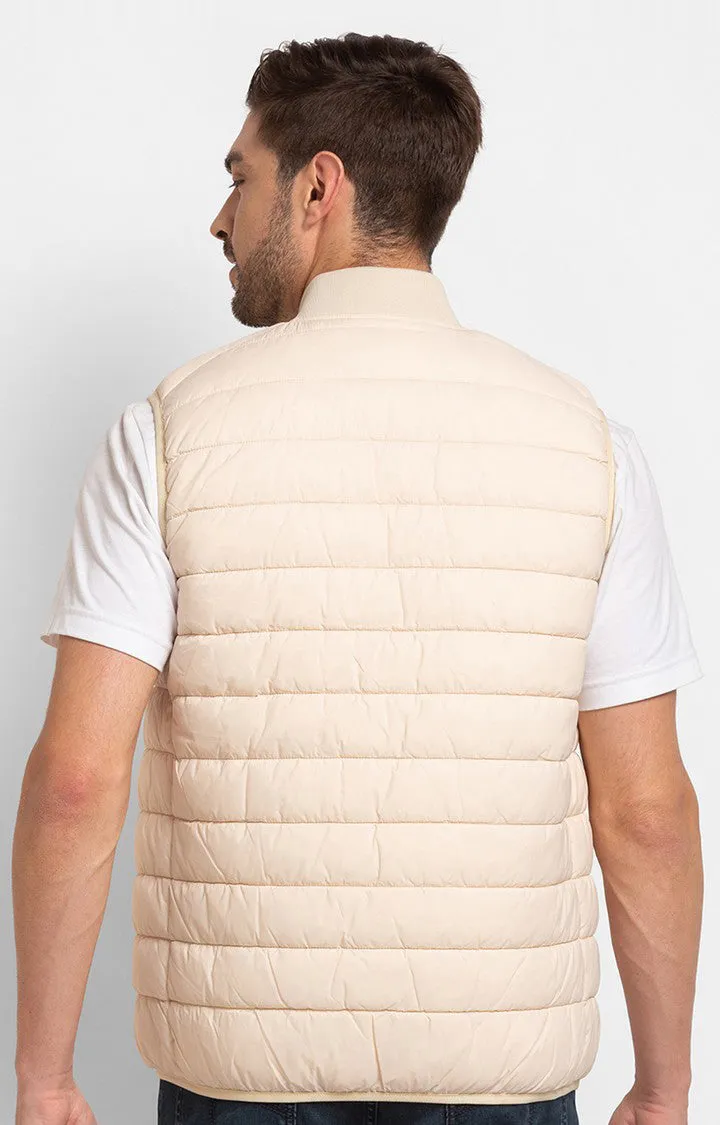 Spykar Ecru Polyester Sleeveless Casual Jacket For Men