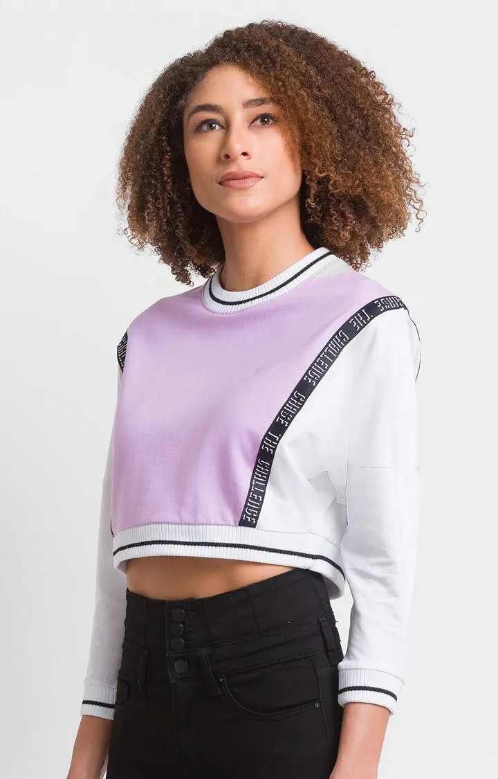 Spykar Lilac Cotton Blend Full Sleeve Round Neck Sweatshirts For Women