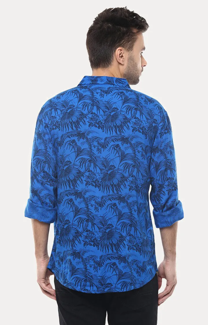 Spykar Men Blue Cotton Slim Fit Floral Shirts