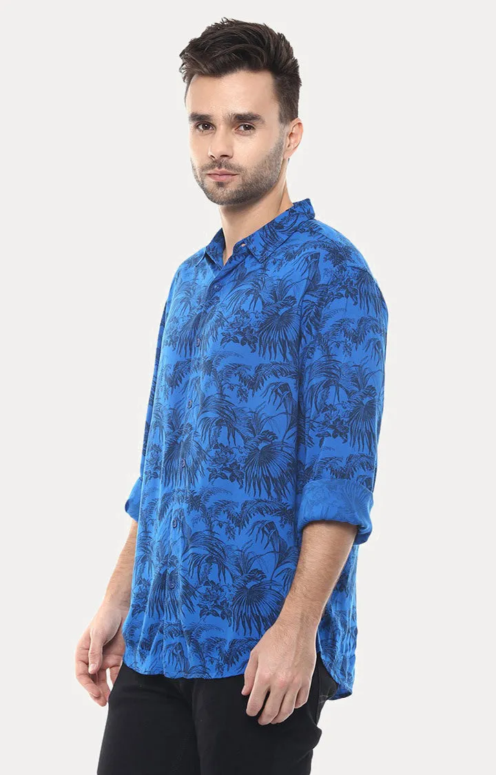 Spykar Men Blue Cotton Slim Fit Floral Shirts