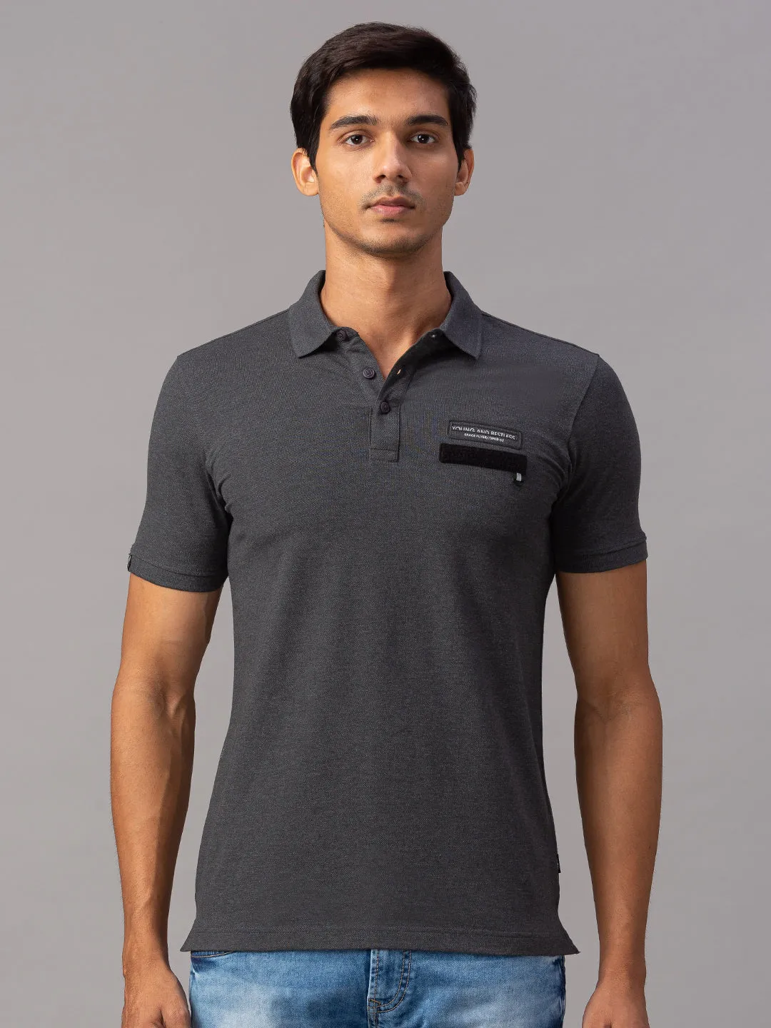 Spykar Men Grey Cotton Printed Half Sleeve Polo Tshirt