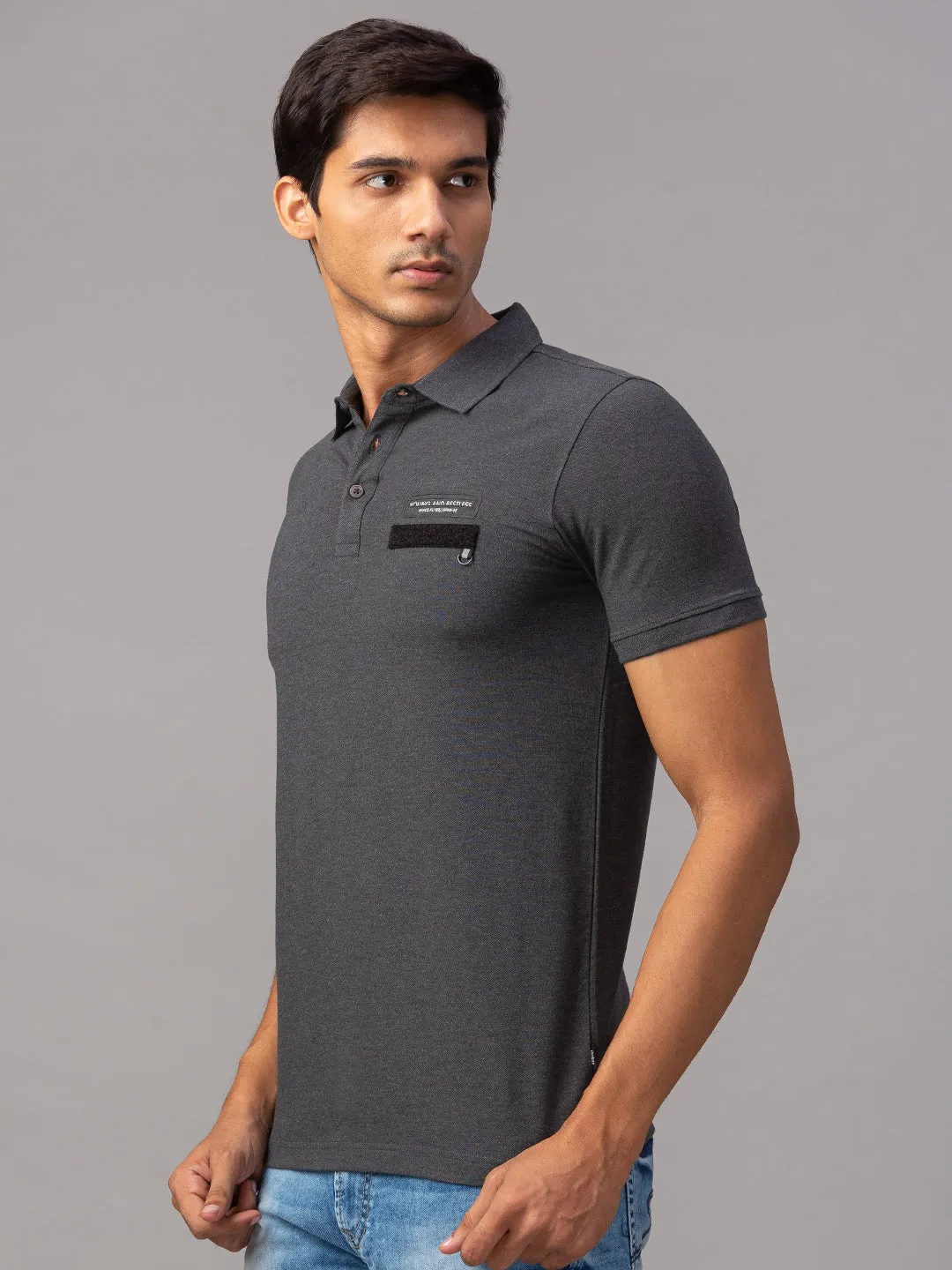 Spykar Men Grey Cotton Printed Half Sleeve Polo Tshirt