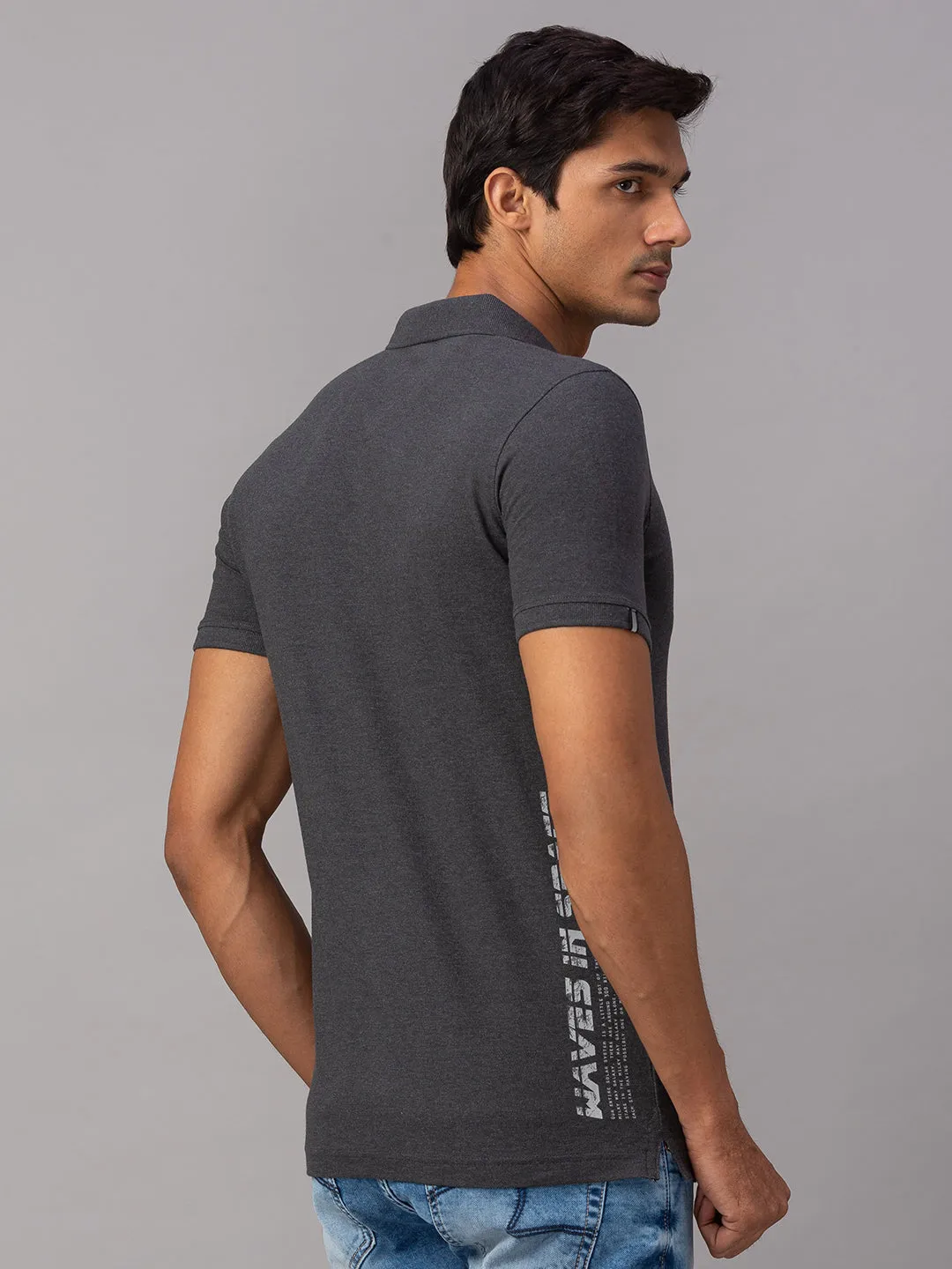 Spykar Men Grey Cotton Printed Half Sleeve Polo Tshirt