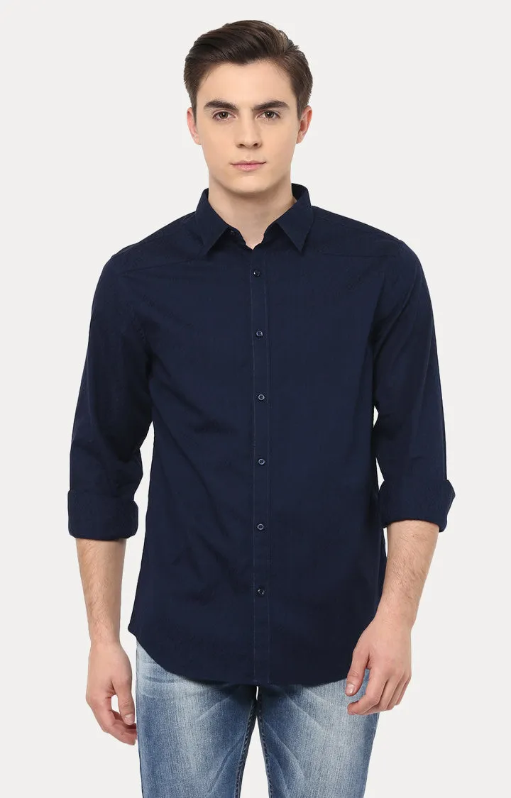 Spykar Men Navy Blue Cotton Slim Fit Casual Shirts