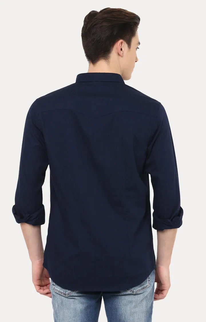 Spykar Men Navy Blue Cotton Slim Fit Casual Shirts