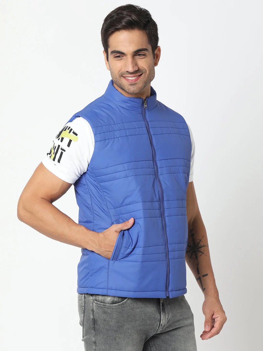 Spykar Men Royal Blue Cotton Slim Fit Jacket