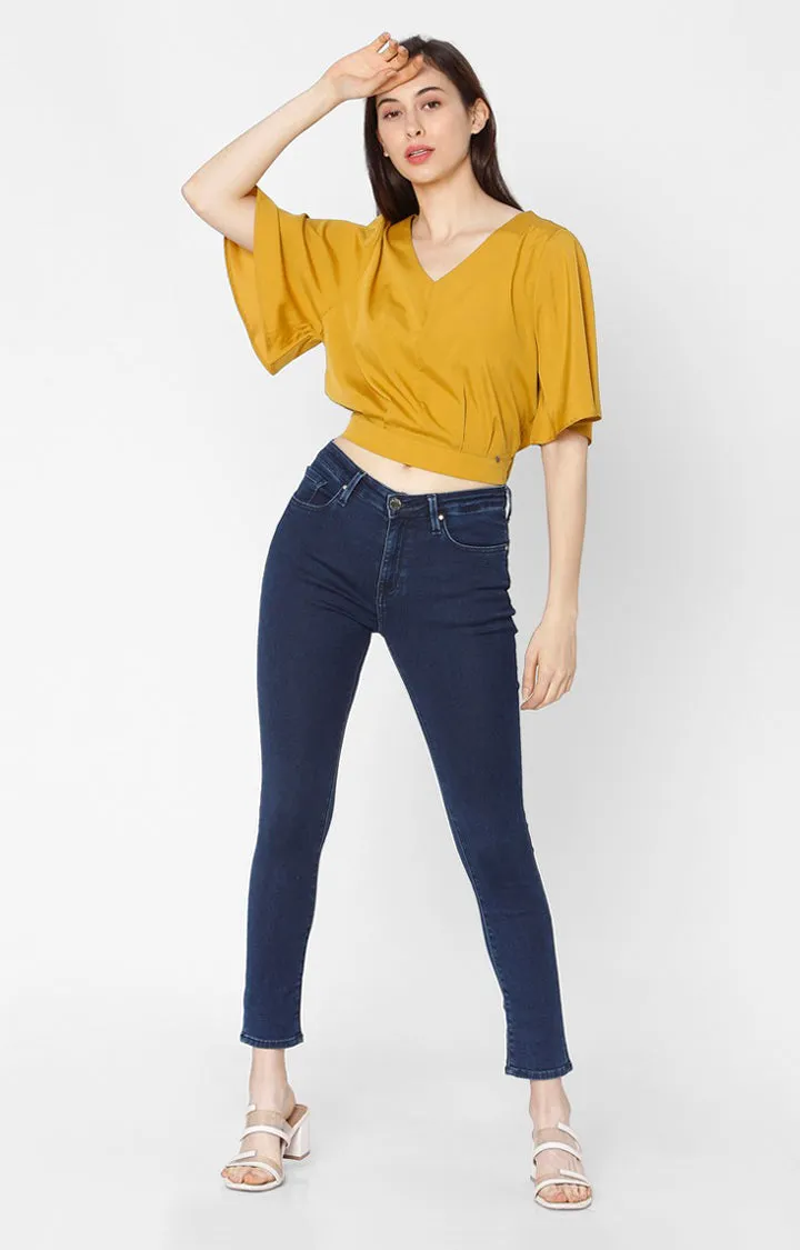 Spykar Slim Fit Yellow Mustard Cotton Women Top