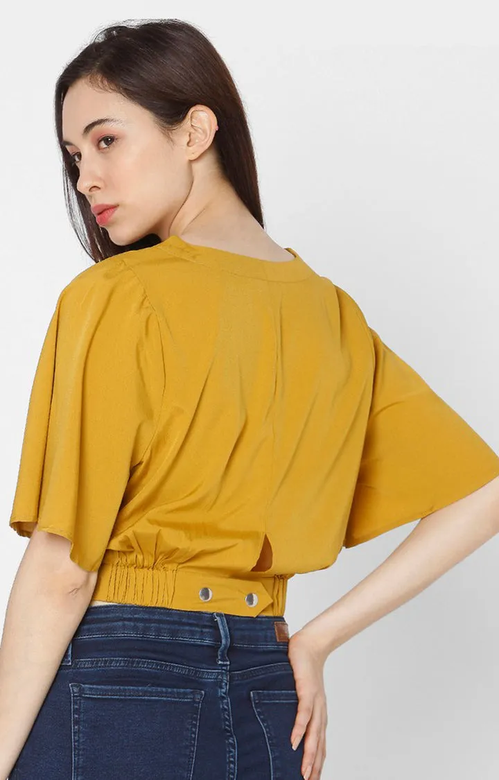 Spykar Slim Fit Yellow Mustard Cotton Women Top