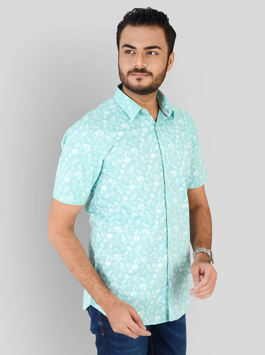 Water Green Printed Slim Fit Casual Shirt | JadeBlue