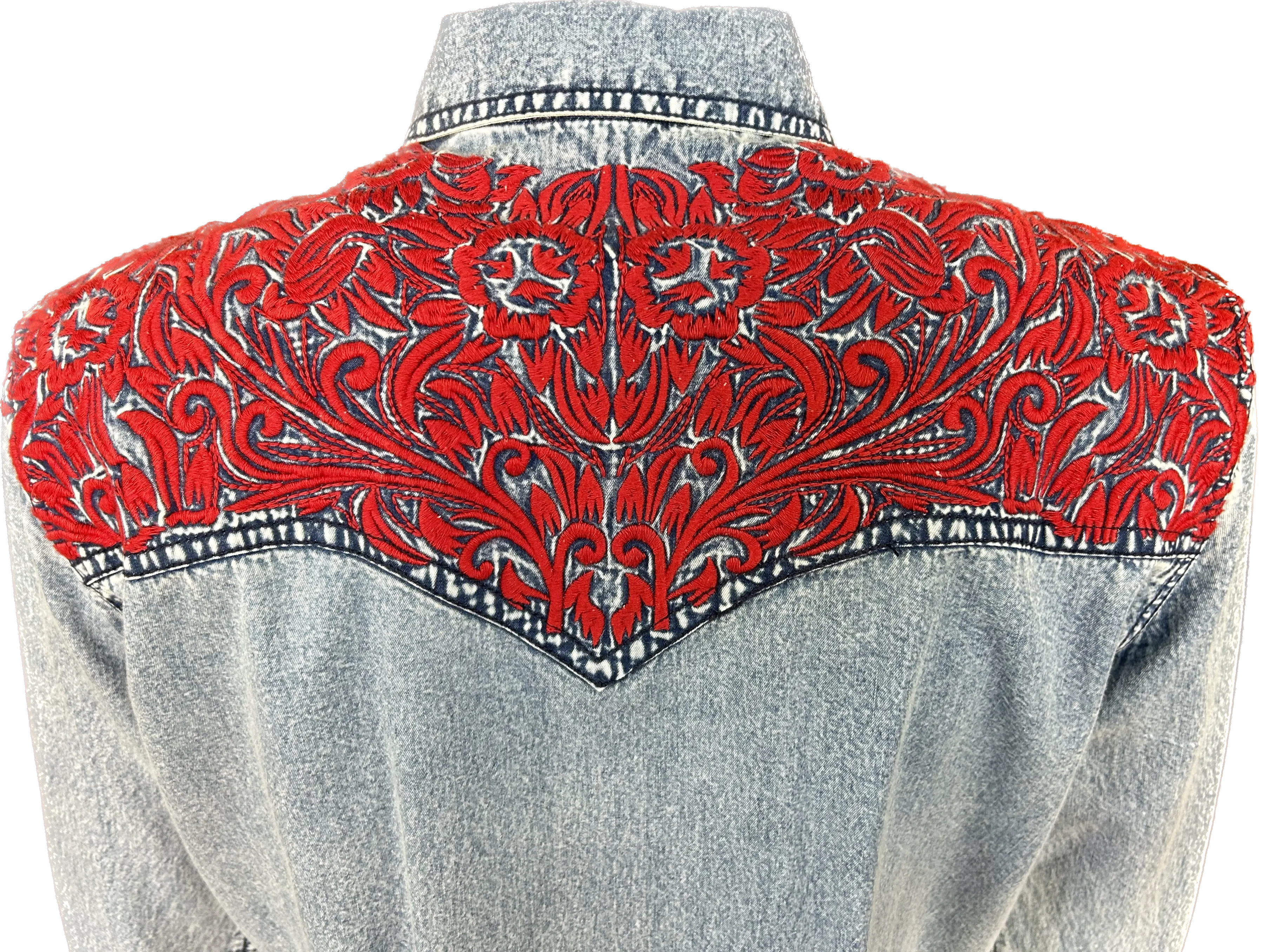 Women's Denim & Red Tooling Embroidered Western Dress