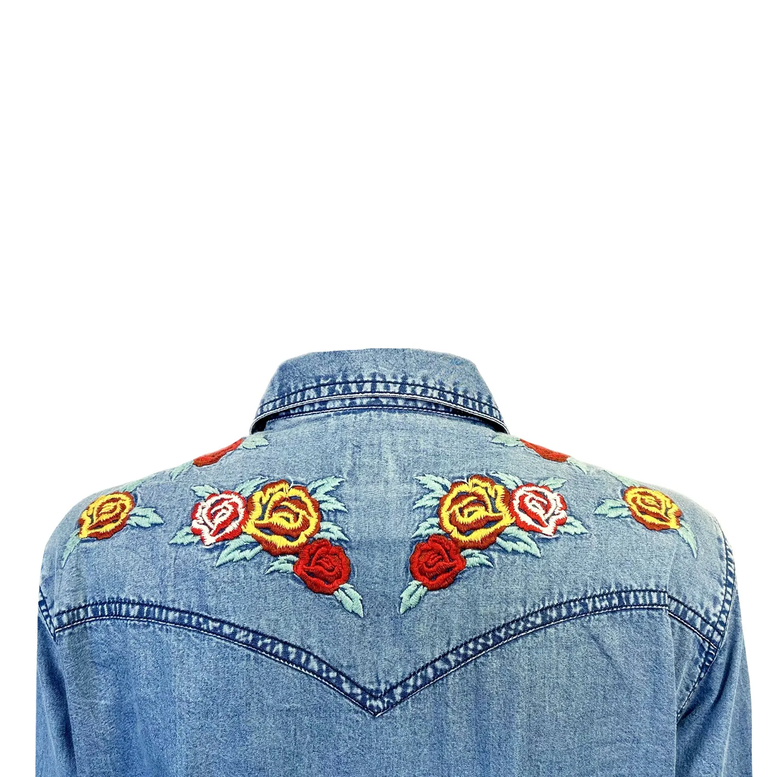 Women's Denim Western Shirt Dress with Floral Embroidery