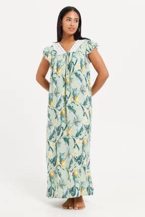 Womens Green Printed Nightgown