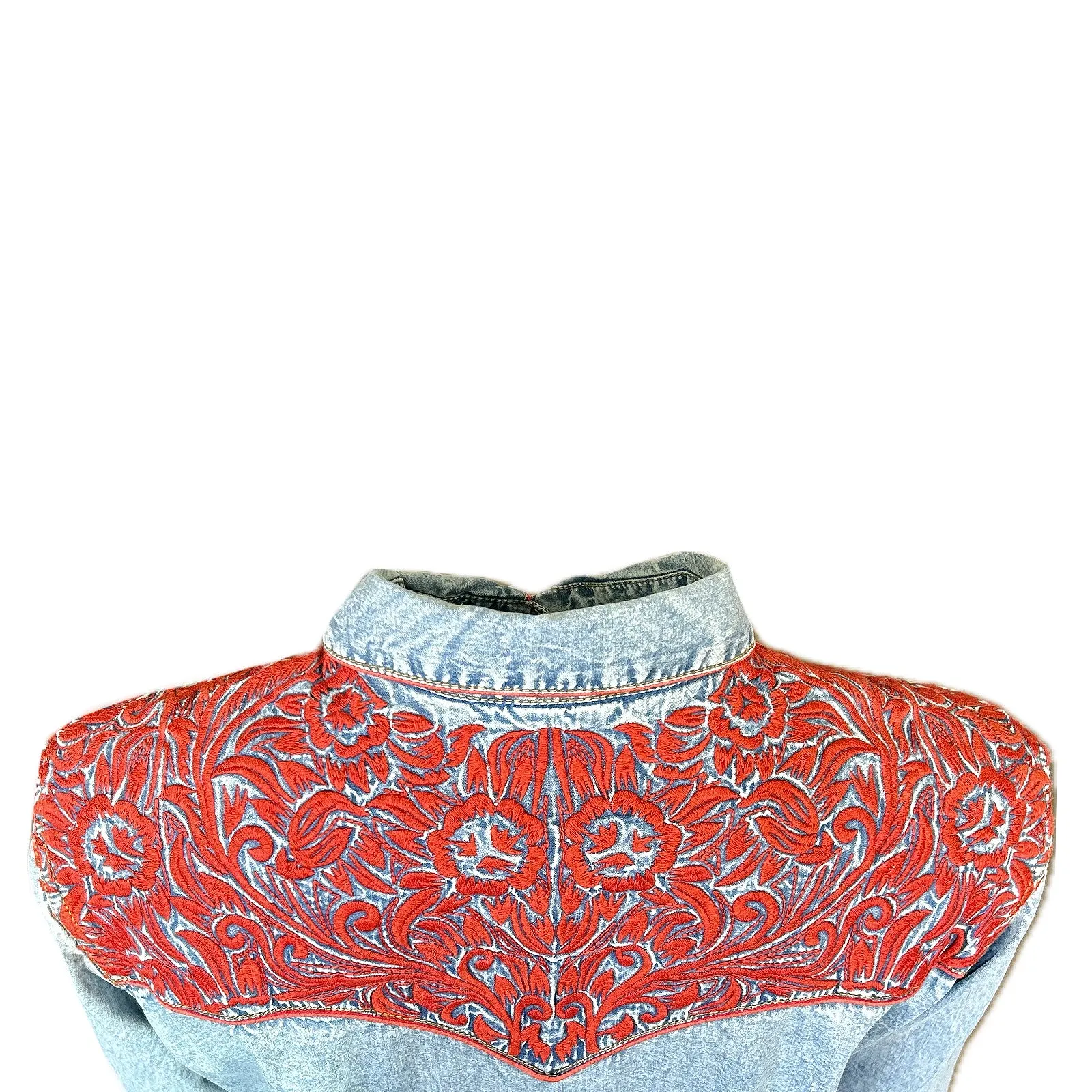 Women's Vintage Tooling Embroidery Denim & Red Western Shirt